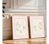 CHAOJIART Set Of 2 Pink Silly Goose Nursery Poster Canvas Print Neutral Minimalist Cute Farmhouse Animal Baby Girls Room Wall Art Decor(60x90x2 cm/Canvas wrapped)