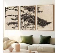 CHAOJIART Vintage Pine Tree Etching Print 3 pcs Poster Modern Pine Tree Branch Canvas Painting Triptych Wall Art Living Room Home Decor 60x90cm(24x35in) x3 frameless