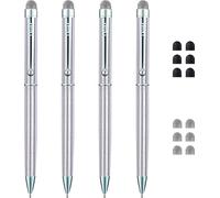 CHAOQ Stylus Pen, 2 Pcs Mesh Fiber Tip Capacitive Stylus & Ball Pens (Black Ink) for Universal Touchscreen Devices, Tablets, iPad, iPhone 7, 7 Plus, iPod, Samsung + 6 Replacement Mesh Tips - Silver