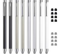 ChaoQ Stylus Pens for Touch Screens, 8 Pcs Mesh Fiber Capacitive Stylus with 8 Replaceable Mesh Tips and 8 Replaceable Rubber Tips (Silver, Black, White, Champagne)