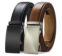 CHAOREN Leather Belts for Men 2 Pack - Ratchet Belt 1 3/8" in Gift Set Box - Micro Adjustable Belt Meet Almost Any Occasion and Outfit