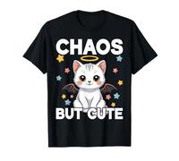 Chaos But Cute Kawaii Kitten with Bat Wings and Halo Stars T-Shirt