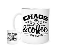 Chaos & Coffee #MYLIFE Mug - Funny White Ceramic Cup for Caffeine Lovers, Work Warriors & Mums - Gift for Office, Home, or Daily Grind - Available in 11oz