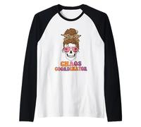 Chaos Coordinator Funny Skull Messy Bun Mom Life Raglan Baseball Tee