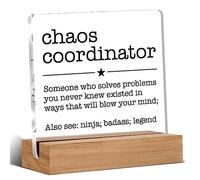 Chaos Coordinator Gift for Manager Leader Coworker Boss Mentor Thank You Gifts Chaos Coordinator Definition Clear Desk Decorative Sign Acrylic Sign With Wooden Stand for Desk Table Shelf