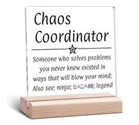 Chaos Coordinator Gifts Acrylic Plaque Administrative Professional Day Gifts Clear Desk Decorative Appreciation Present for Boss Coworker Manager Birthday Thank You Acrylic Sign With Wooden Stand