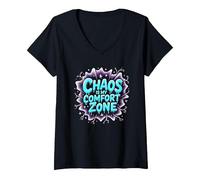 Chaos is My Comfort Zone I Love Mentally Unstable Women V-Neck T-Shirt, Women, Black, S