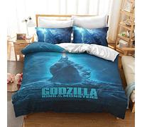 CHAOSE Bedding Set with Duvet Cover and 2 Pillowcases 65 X 65 Cm - Prevent Allergy - Godzilla Japan - Easy Care (Godzilla 03,Single(135x200cm))