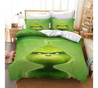 CHAOSE-UKB Bedding Set, Design: The Grinch, 3 Pieces Dimensions: Single and Double, 2 Pillowcase 45 X 75 Cm, 100% Cotton (Grinch 01,Single(135x200cm))