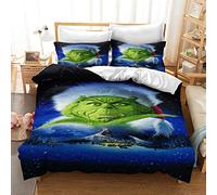 CHAOSE-UKB Bedding Set, Design: The Grinch, 3 Pieces Dimensions: Single and Double, 2 Pillowcase 45 X 75 Cm, 100% Cotton (Grinch 02,Single(135x200cm))