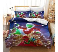 CHAOSE-UKB Bedding Set, Design: The Grinch, 3 Pieces Dimensions: Single and Double, 2 Pillowcase 45 X 75 Cm, 100% Cotton (Grinch 03,Single(135x200cm))
