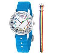 CHAOTECHY Kids Analog Quartz Wrist Watch Girls Boys Learning Watch 2pcs Change Interchangeable Textile Strap,Learning Read Time (Rainbow+Blue)