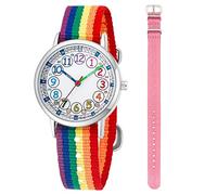 CHAOTECHY Kids Analog Quartz Wrist Watch Girls Boys Learning Watch 2pcs Change Interchangeable Textile Strap,Learning Read Time (Rainbow+Pink)