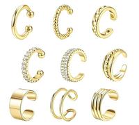 CHAOTEMAI 9 Pieces Ear Earrings without Hole Adjustable Ear Cuff No Piercing Earrings No Hole Women's Minimalist Design Piercing for Parties Weddings Valentine's Day, Como se muestra en la imagen