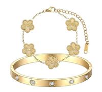 CHAOTEMAI Clover bracelet, clover jewellery, clover bracelet, 18k gold-plated four-leaf clover bracelet, lucky bracelet for wedding, birthday, everyday life, gift for women, 22 x 1,3 x 1,3 cm