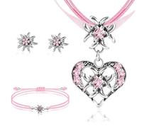 CHAOTEMAI Set of 3 Costume Jewellery Women's Necklace Edelweiss Heart Pendant + Earrings + Bracelet Bavarian Costume Jewellery Adjustable Dirndl Jewellery Oktoberfest Accessories for Women Oktoberfest