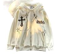 CHAOYI Gothic Embroidery Hoodies Women High Street Harajuku Retro Hip Hop Zip Up Hoodie Loose Man Sweatshirt Hoodie Clothes Y2K Hoodie-Beige,XXL