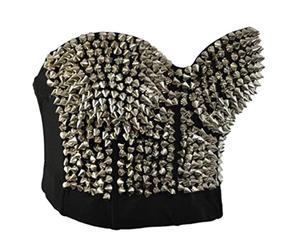 CHAOYI Women's Bra Silver Studded Bra Push Up Corset Party Studded Metallic Punk Dance Bra-Silver,XXL
