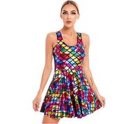 CHAOYI Women's Metallic Glitter Fish Scale Print Dress Sleeveless U Neck Ruffle Dress For Nightclub Rave Party Music Festival-Multicolor B,4XL