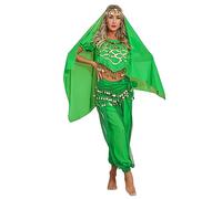Chaoyinn Belly Dance Costume for Women Sequins Dress Stage Performance Halloween Arabian Princess Outfits Green One Size