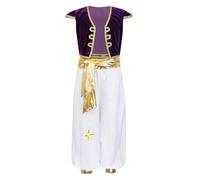 Chaoyinn Boys Arabian Prince Costumes Halloween Outfits Flying Sleeve Shirts And Gold Belts Lantern Pants Purple 3-4 Years