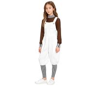 Chaoyinn Girls Chocolate Factory Worker Costume Pullover Top And Overalls Halloween Carnival Cosplay Themed Outfits Brown White 9-10 Years
