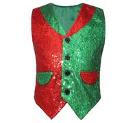 Chaoyinn Kids Boys Girls Christmas Costume Red Green Sequins Button Vest Santa Tank Top Christmas Elf Fancy Dress Red&Green 13-14 Years
