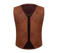 Chaoyinn Kids Boys Girls Western Cowboys Costume Fancy Dress Cowgirls Waistcoat Halloween Tassel Suede Vest Brown 15-16 Years