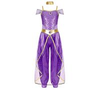 Chaoyinn Kids Girls Arabian Princess Costumes Belly Dance Jumpsuits Halloween Cosplay Fancy Dress Purple 13-14 Years