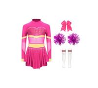 Chaoyinn Kids Girls Cheer Leading Uniform Halloween Cheer leader Cosplay Costume 4 Piece Rhinestone Dress Set Hot Pink B 13-14 Years