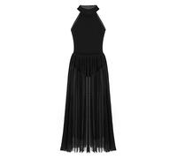 Chaoyinn Kids Girls Lyrical Dance Dress Sleeveless Maxi Mesh Dress Ballroom Modern Dancewear for Stage Performance Black