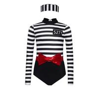 Chaoyinn Kids Girls Prisoner Uniform Halloween Prison Convict Cosplay Outfits 3Pcs Black And White Striped Leotard Set Black 15-16 Years