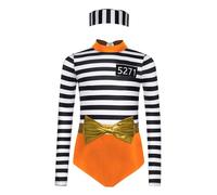 Chaoyinn Kids Girls Prisoner Uniform Halloween Prison Convict Cosplay Outfits 3Pcs Black And White Striped Leotard Set Orange 7-8 Years