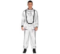 Chaoyinn Men Astronaut Costume Alien Robot Outfits Metallic Zipper Bodysuit Halloween Space Explore Costume Silver XXL