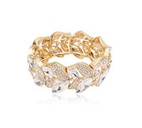 chaoyite Statement Stretch Wide Bangle Bracelets Austrian Crystal Art Deco Leaf Shape Elastic Bracelet for Party Prom Accessories #003, 6 UK, Crystal, crystal
