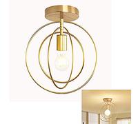 ChaoZan Ceiling Lights E27 Vintage Shade - Gold Semi Flush Mount Ceiling Lamp Metal Round Shape lampshade Hanging Light Fixture Pendant Lighting Retro Kitchen Bedroom Living Dining Rooms corridors