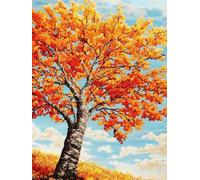 Chaozhirui 1 Set Printed Cross Stitch Kit, Red Maple Tree Landscape Pattern, 11 Count, 3 Threads, Beginner-Friendly Embroidery Kit, 40x50cm