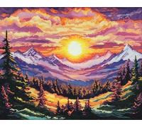 Chaozhirui 11CT DIY Cross Stitch Kit for Adults - Beginner to Advanced - Pre-Printed with Stamp - DIY Embroidery Kit with Pattern (40x50cm) - Landscape, Sunrise Over Mountains