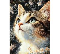 Chaozhirui Adult Printed Cross Stitch Kit - Cat in Flowers, 11CT Medium Grid, 3 Strands, Beginner Level Embroidery Kit, 40x50cm