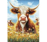 Chaozhirui Adult Printed Cross Stitch Kit - Cows Relaxing on the Grass, 11CT Medium Grid, 3 Strands, Beginner Level Embroidery Kit, 40x50cm
