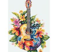 Chaozhirui Beginner-Friendly Cross-Stitch Embroidery kit, 11CT Printed Craft kit for Advanced Cross-Stitch, DIY for Adults 40x50cm, Flowers, Guitar Flowers.