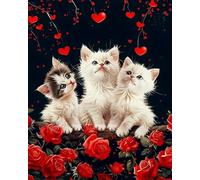 Chaozhirui Cross Stitch Embroidery Kit - Flowers and Three Kittens, DIY Handmade Embroidery Kit, Accurate Print, 11CT Needlework Set - 40x50cm