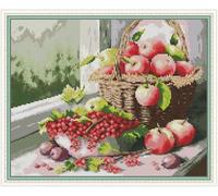 Chaozhirui Cross Stitch Embroidery kit, Printed Pattern, 11ct Apple and Cherry Basket DIY Wall Art Decor for Beginners - 40x50cm