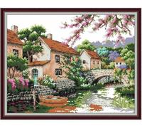 Chaozhirui Cross Stitch Embroidery kit, Printed Pattern, 11ct Countryside Scenery House Ferry DIY Wall Art Decor for Beginners - 40x50cm
