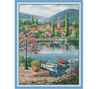 Chaozhirui Cross Stitch Embroidery kit, Printed Pattern, 11ct Lake Scenery Ferry DIY Wall Art Decor for Beginners - 40x50cm