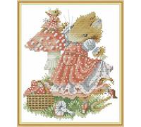 Chaozhirui Cross Stitch Embroidery kit, Printed Pattern, 11ct Mouse Mushroom DIY Wall Art Decor for Beginners - 40x50cm