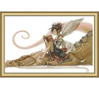 Chaozhirui Cross Stitch Embroidery kit with Printed Pattern 11CT Dragon Sitting and Reading a Book Girl Printed DIY Wall Art Decoration Pattern Printing Hand Embroidery kit-40X50CM