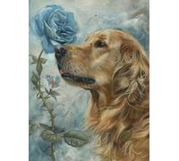 Chaozhirui DIY Cross Stitch Embroidery Kit Golden Retriever Animal Cross Stitch Kit Dog and Tulip Flowers 11CT Cotton Cross Stitch Kit 40x50cm