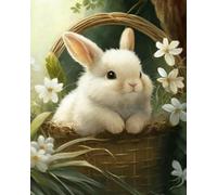 Chaozhirui DIY Cross Stitch Kit, Popular Print Design, Adult, 11CT, Beginner/Advanced, Hand Embroidery Kit for Home Living Room/Wall Decor - White Rabbit in a Flower Basket - 40x50cm