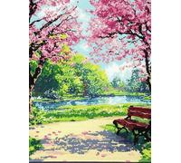 Chaozhirui DIY Cross Stitch Kit, Spring Scene in a Park Embroidery Set with Fabric and Needle, Handmade Art Decoration for Living Room, Bedroom, Entryway, 40x50CM